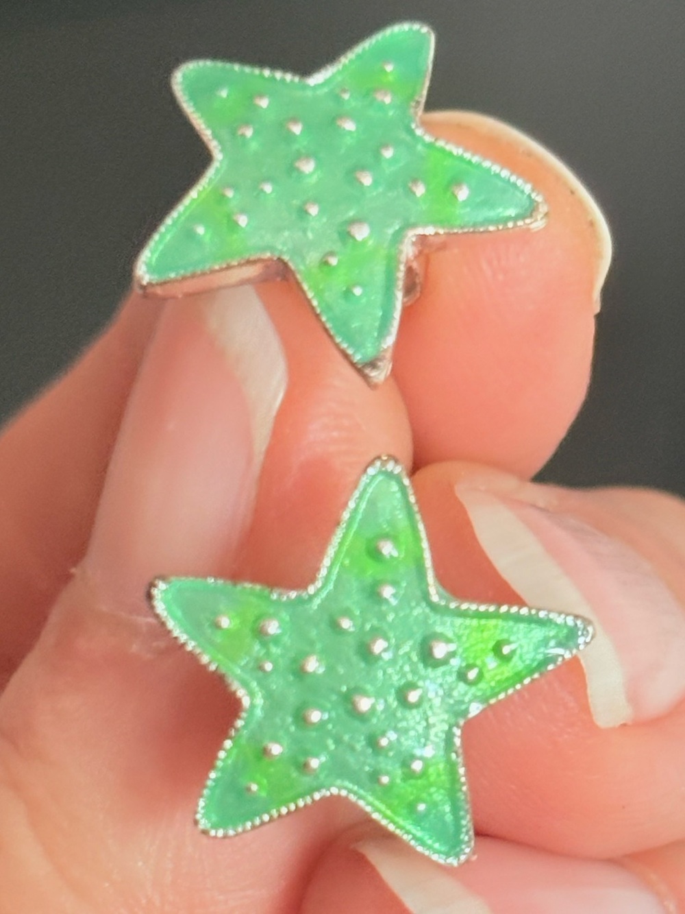 Vintage Avon Green Starfish Stud Earrings Silver Trim Coastal Beach Y2K NIB